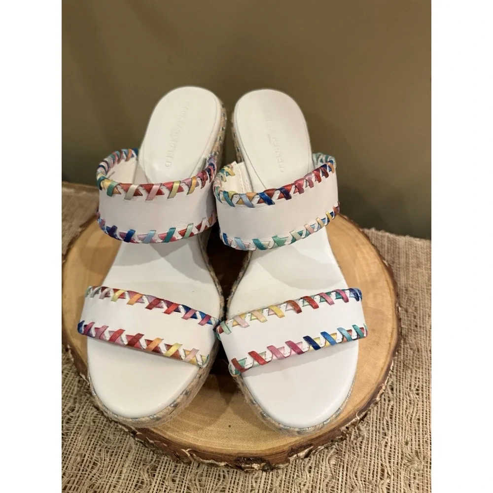 Karl Lagerfeld Paris Charcel Double Strap Colorful‎ Espadrille Wedge Sandal 9